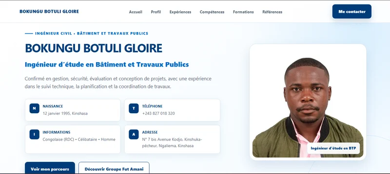 Aperçu du portfolio professionnel de l’ingénieur Gloire